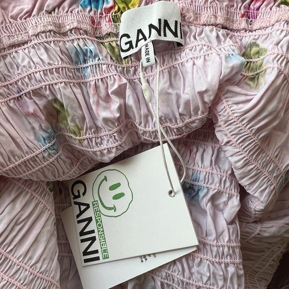 Ganni Lilac Floral Smock Top Square Neck Puff Sleeve Spring Size 44 New V13 - Picture 13 of 13